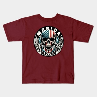 Merica Rock Sign for 2024 4th of July Rocks Skull Kids T-Shirt